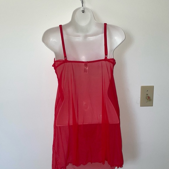 Red Sheer Slip Dress with Red Lace - Picture 3 of 5